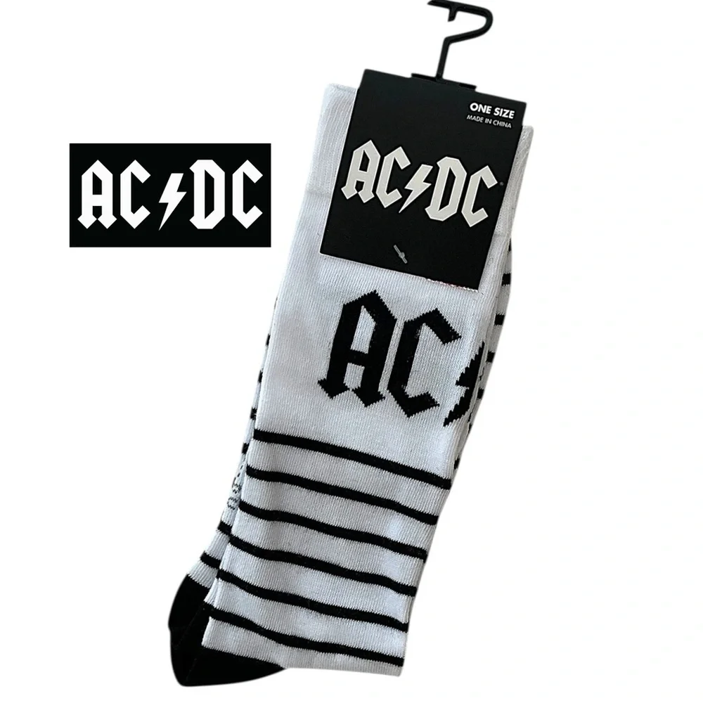 AC/DC Crew Socks Fun Novelty Classic Rock Black White Adult Unisex One Size 7-12